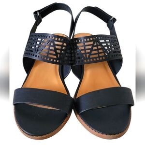 BTW Sandals Laser Cut Detail Black Slingback Women's Size 8